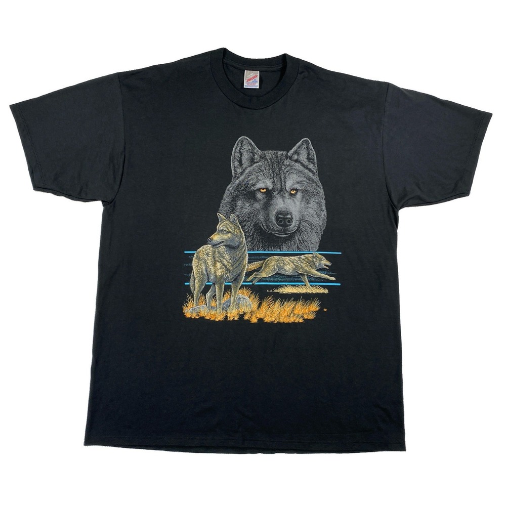 Vintage Wolf Nature T-Shirt Men's 2XL Black Wildlife 90's USA
